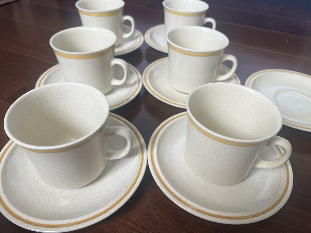 Vintage Hearthside Garden Festival Stoneware Coffee Tea Cups Saucers Set of 6